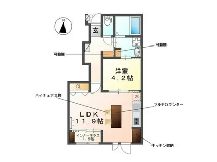 レヴメゾン神山四番館(1LDK/1階)の間取り写真