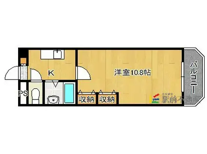 大産鳥飼マンションC(1K/4階)の間取り写真