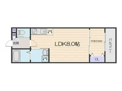 ALEGRIA古川橋II(1LDK/3階)の間取り写真