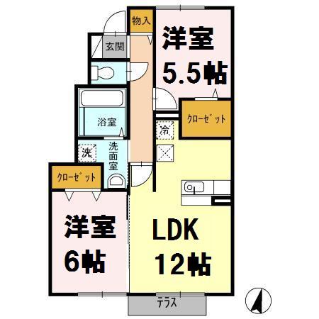 ソレイユ(2LDK/1階)の間取り写真