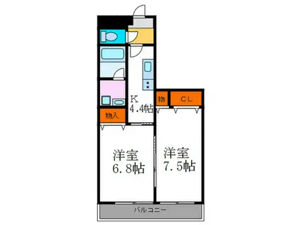 ウイステリア壱番館(2K/1階)の間取り写真