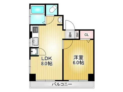 ハイネス桜山(1LDK/2階)の間取り写真