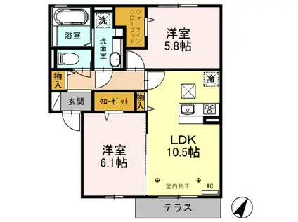 ルヴェデュソレイユ(2LDK/1階)の間取り写真