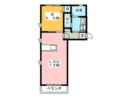 エレガンス フルール(1LDK/2階)の間取り写真