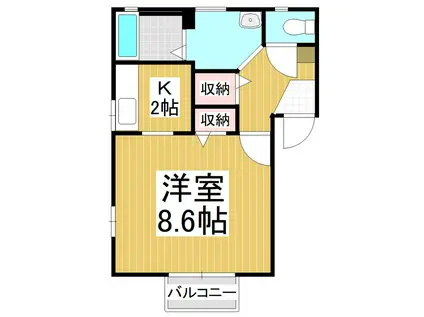 YKリヴェールB棟(1K/2階)の間取り写真