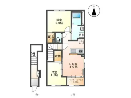 シェトワ(2LDK/2階)の間取り写真