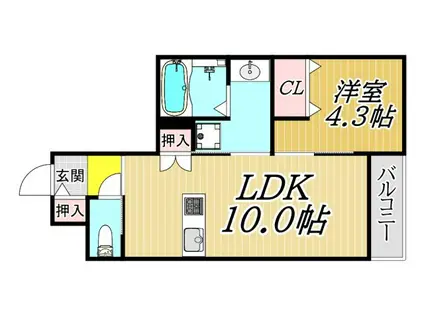 西宮市甲子園七番町へーベルメゾン(1LDK/1階)の間取り写真