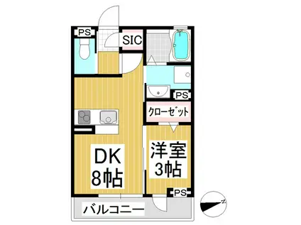 ソレール下之郷(1DK/3階)の間取り写真