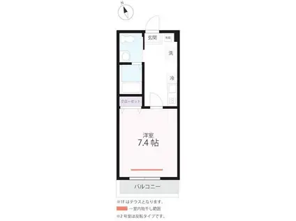 ハーミットクラブハウス 凪 衣笠(1K/2階)の間取り写真