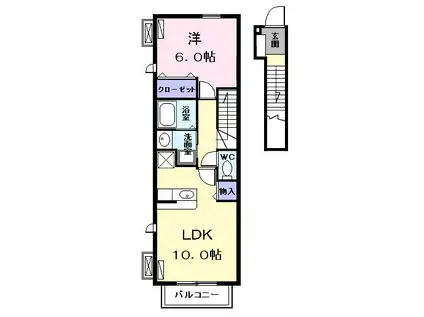 プリムローズII(1LDK/2階)の間取り写真