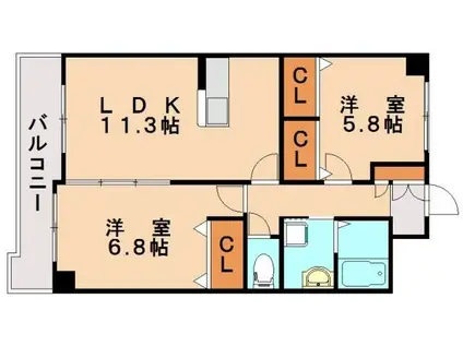 コンフォルテヴォレ春日(2LDK/4階)の間取り写真