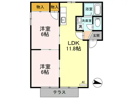 パティオ渕町B棟(2LDK/1階)の間取り写真