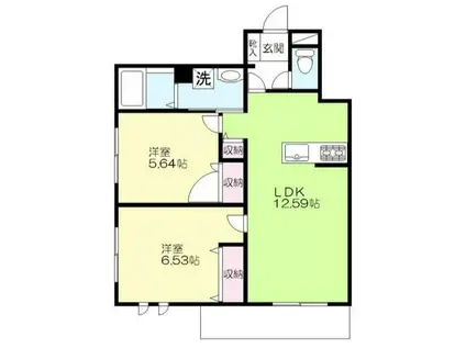 馬込 南西向き    2LDK(2LDK/1階)の間取り写真