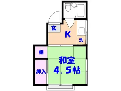 ハイツ1丁目(1K/2階)の間取り写真