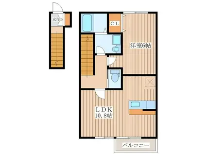 リベルテ栗生(1LDK/2階)の間取り写真
