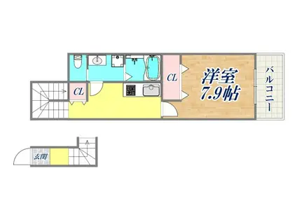 ワコーレヴィアーノ神戸上筒井通ウエスト(1K/2階)の間取り写真