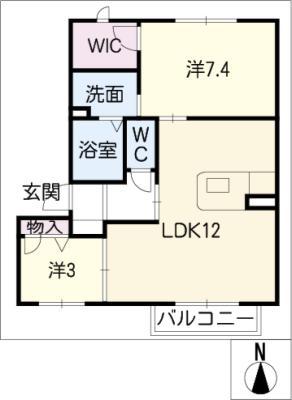 エスト植田山(2LDK/2階)の間取り写真