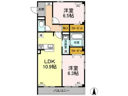 ラフォーレF(2LDK/3階)の間取り写真