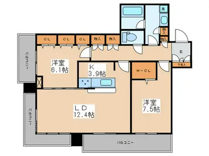 リガーレ日本橋人形町(2LDK/18階)の間取り写真