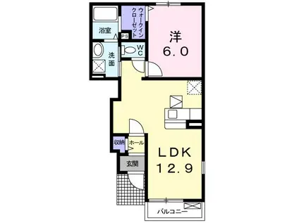 ホワイト・プレセアA(1LDK/1階)の間取り写真