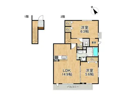 リヴェール花畑II(2LDK/2階)の間取り写真