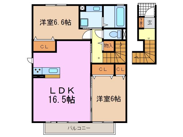ウエストヒルズ岩崎台 A棟(2LDK/2階)の間取り写真