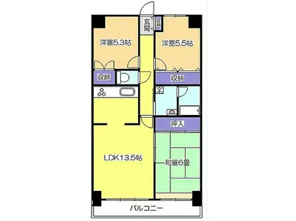 グランデール武蔵野(3LDK/4階)の間取り写真