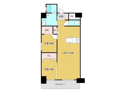 エルザグランツ黄金(2LDK/6階)の間取り写真