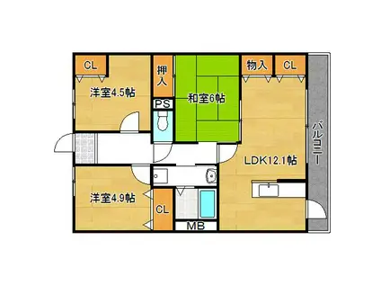 コーシャハイツ相生(3LDK/8階)の間取り写真