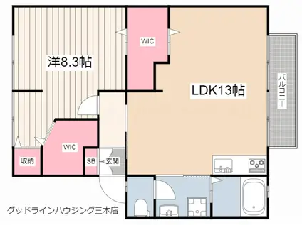 ハイツサンライフD棟(1LDK/1階)の間取り写真