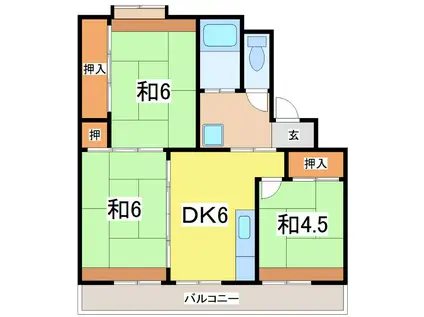 サンコーポラスはるえ 2号棟(3DK/2階)の間取り写真