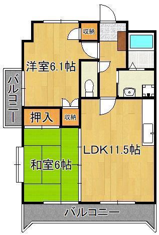 ルネッサンス宮ノ尾II(2LDK/5階)の間取り写真