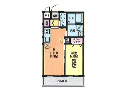 エクセル相模大野C(1LDK/3階)の間取り写真