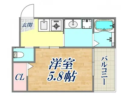 ハピネス中山手(1K/2階)の間取り写真