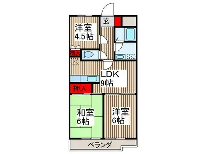サンハイツ石田(3LDK/4階)の間取り写真