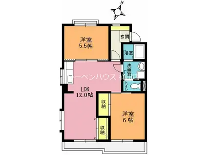 殿山グリーンハイツ(2LDK/2階)の間取り写真