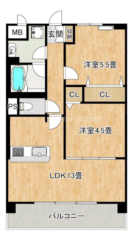 アトリエール堺寺地町(2LDK/5階)の間取り写真
