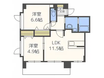 ロイスガーデン山鼻(2LDK/8階)の間取り写真