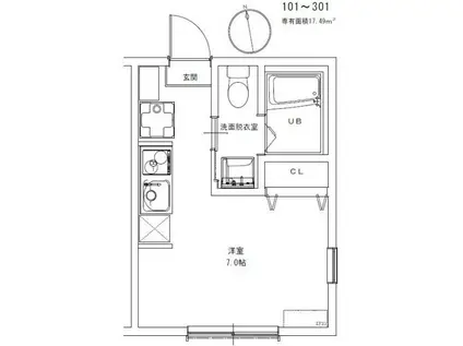 シャンファーレルリエ一之江ノース(ワンルーム/3階)の間取り写真