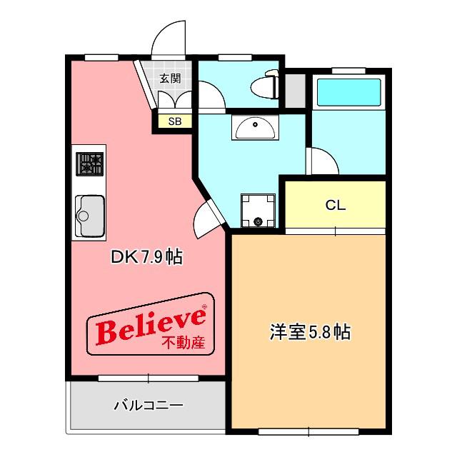 ワンピース(1DK/2階)の間取り写真