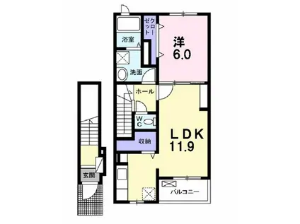 コンフォールつかさ D(1LDK/2階)の間取り写真