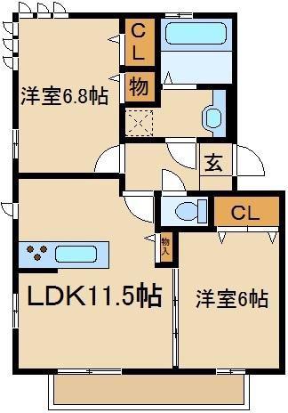 コリーヌオッツ(2LDK/1階)の間取り写真