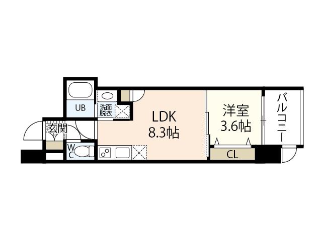 S-RESIDENCE新白島駅前(1LDK/1階)の間取り写真