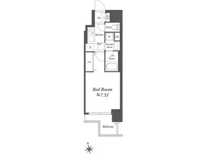 ルクレ木場親水公園(1K/3階)の間取り写真