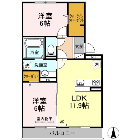 プレミアム八番館(2LDK/3階)の間取り写真