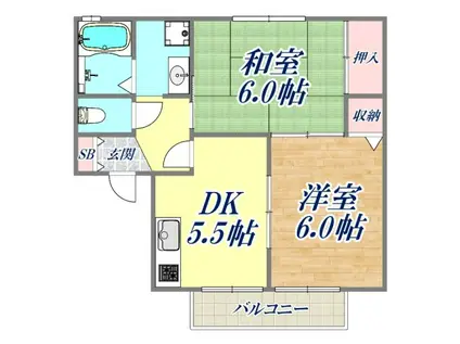 グラスマーレ南2条(2DK/2階)の間取り写真