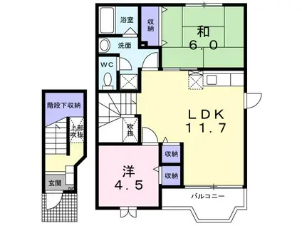 プリムローズ城東 D(2LDK/2階)の間取り写真