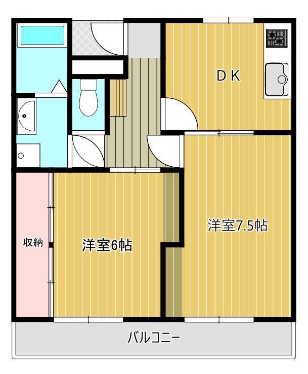 ハイツ城坤(2DK/1階)の間取り写真