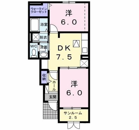 セレノ ディモーラ I(2DK/1階)の間取り写真