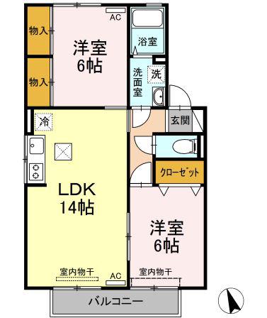 メゾン・テルシャトーA棟(2LDK/1階)の間取り写真